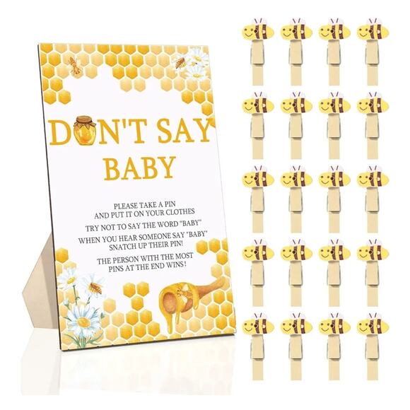 Bee Theme Baby Shower Sign and 46 Mini Bee Clothespins - Picture 1 of 5